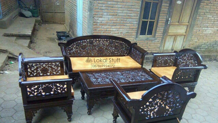 kursi meja sofa tamu antik kayu jati Perhutani Full ukiran jepara